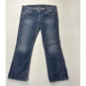 Silver‎ Jeans Women's SZ 32.5 Waist Frances Capri Blue Denim Embroidered Pockets
